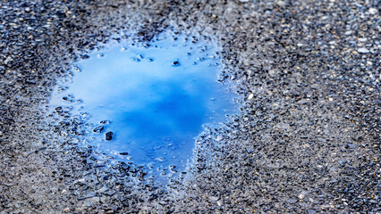 Reflection of the sky on a puddle