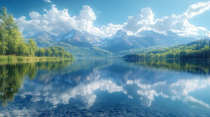 Naklejka premium Clear Water Reflecting Mountains and Sky