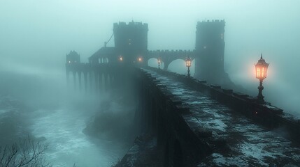 Misty Library in Early Morning Light