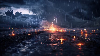 Fototapeta premium The abstract storm brings a dramatic light show. Dark clouds and rain add to the intense scene.