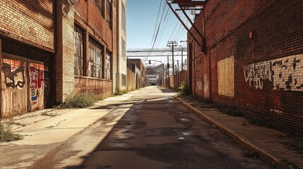 Brick Alleyway Between Industrial Buildings