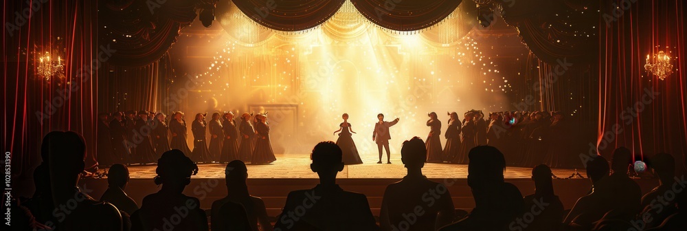 Aufkleber theater performers showcase their talents on stage with elaborate costumes while an engaged audience