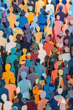 Vibrant crowd of paper people shapes in abstract unity