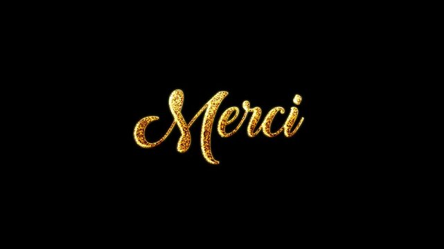 luxury french languange merci in gold glitter text with transparent background