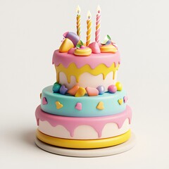 Sweet birthday cake with pink icing and candles, perfect for a celebratory party