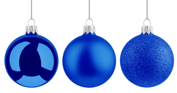 Christmas Ball, blue bauble, isolated on white background, full depth of field