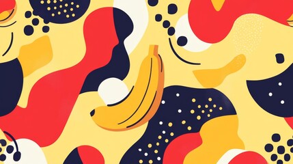 Fototapeta premium Banana and ketchupthemed abstract pattern for playful packaging