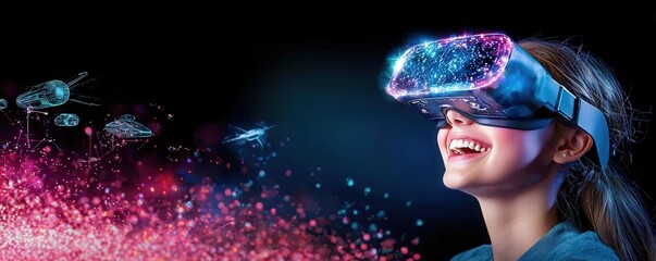 Joyful Girl Experiencing Virtual Reality Magic