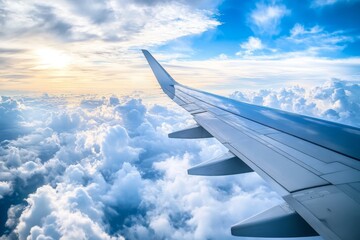 Obraz premium Beautiful blue sky with clouds, plane view.