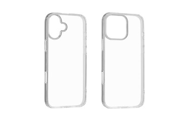 Set Transparent silicone case for latest model phone on isolated and white background close up
