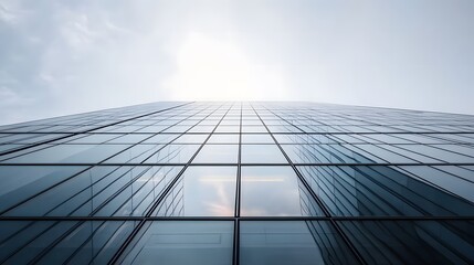 Fototapeta premium Skyscraper reflecting sunset background. 3d abstract architecture design of modern contemporary luxury building converging glass and steel. Perspective view landscape. Hi-tech sustainable architect