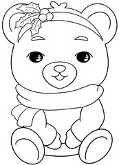 Christmas themed  bear line drawing coloring page