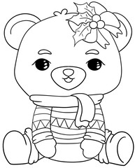 Christmas themed  bear line drawing coloring page
