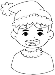 Boy singing Christmas carols line drawing coloring page