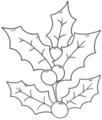 Christmas holly tree line drawing coloring page