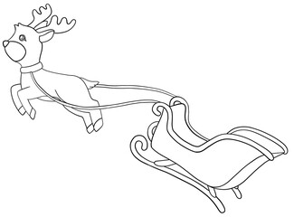 Santa Claus's Sleigh and Reindeer line drawing coloring page