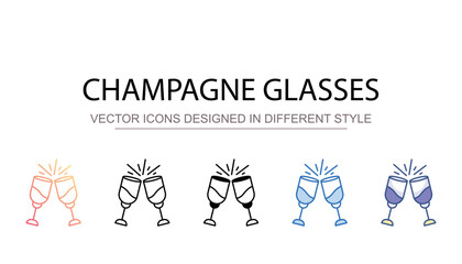 Champagne Glasses icon design with white background stock illustration