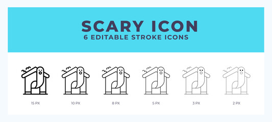 Scary icon with different stroke. Editable stroke. Vector illustration.