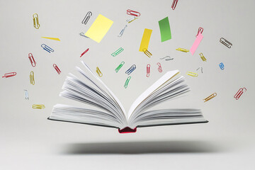 Open Book with Colorful Paperclips and Sticky Notes