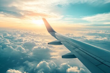 Fototapeta premium Beautiful sunset sky with clouds, plane view.
