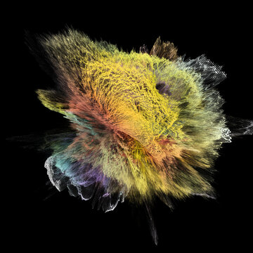 Colorful 3D Particle Explosion on Black Background