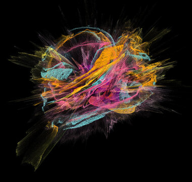 Colorful 3D Particle Explosion on Black Background