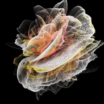 Dynamic 3D particle explosion in vibrant colors