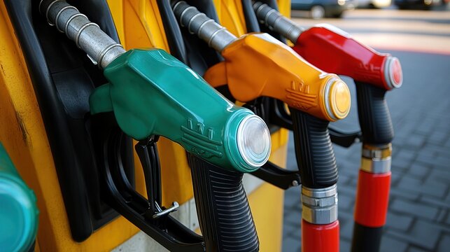 Vibrant gas pump nozzles representing energy