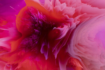 Surreal pink flower illustration with vibrant color bursts