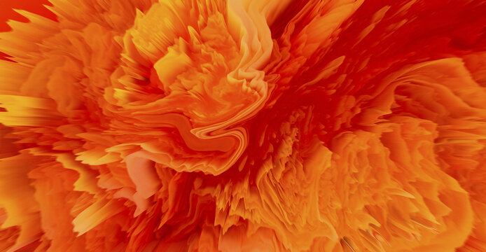 Vivid orange abstract illustration of explosive color bursts