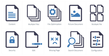 A set of 10 File icons as content, multiple files, file optimization