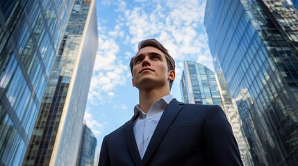 Ambitious Young Businessman in a City of Skyscrapers