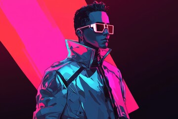 Fototapeta premium Futuristic y3k style portrait with neon colors and minimalist design