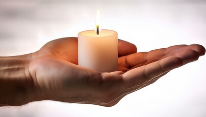 Burning candle in hand, created with Generative AI technology.