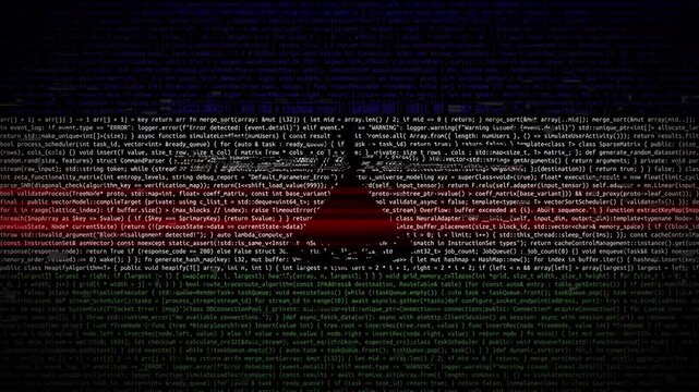 Binary code on flag of Lesotho. Program source code or Hacker concept on Lesothan flag. Lesotho digital technology security, hacking or programming