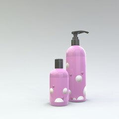 Elegant cosmetic bottles with label closeup on white background. Modern cover design. 3d illustration.