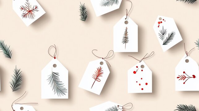 Decorative holiday tags featuring beautiful illustrations, perfect for gift wrapping and festive decorations this season.