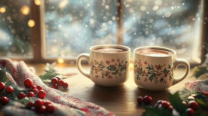 Winter Pair of Mugs Background Wallpaper