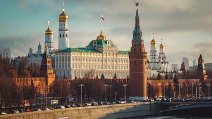 Obraz premium Scenic View of the Kremlin in Moscow at Dusk