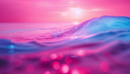 A pink and blue wave with a pink background 