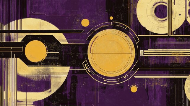 1960s scifi Langgraph technology poster in purple and gold