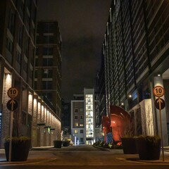 Modern buildings and red pipes in Dublin's Docklands
