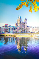 Church of St Nicholas over canal, Amsterdam, Holland