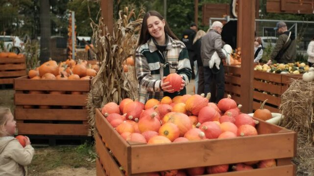 Family day in the pumpkin farm