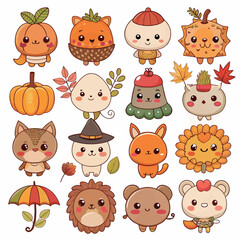 Fototapeta premium Cute autumn collection, icon illustrations