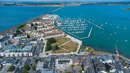 Aerial drone shot of Malahide harbor and town © Wirestock