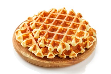 Board with yummy Belgian waffles isolated on white background