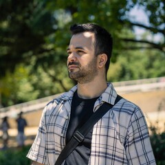 Actor gazing sideways with contemplative expression