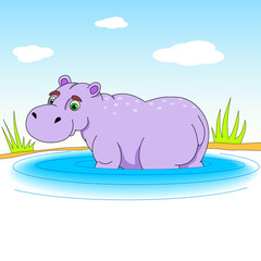 Cute hippo cartoon.
