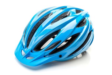 Blue helmet for bicyclists isolated on white background